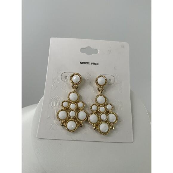 Opal Pearl Stone Gold-Tone Earrings Chandelier Drop Screw Back Fashion Jewelry - Picture 4 of 8